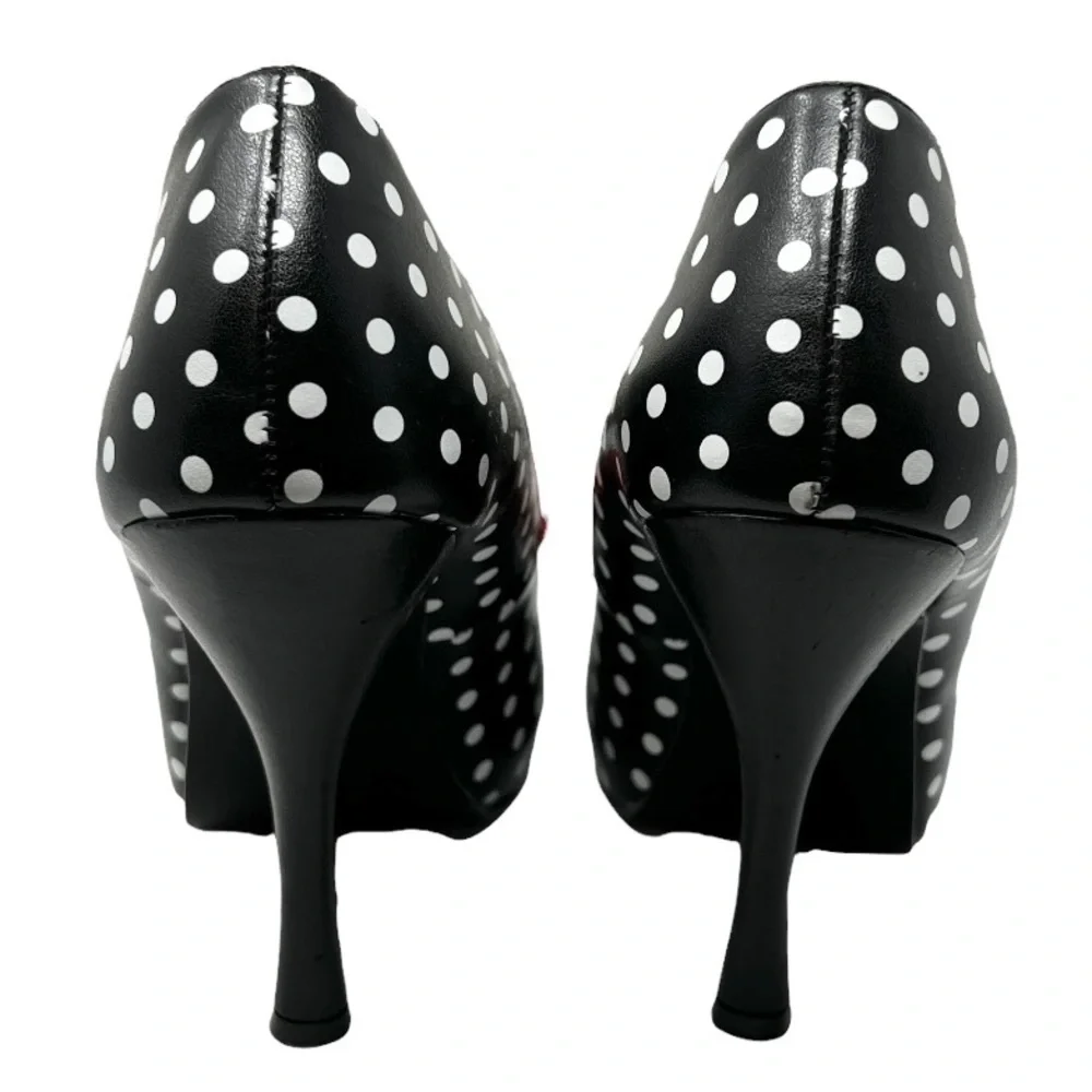 Pinup Couture Cutiepie 06 Heels Size 9 Black Polka Dot Red Bow Heart Cutout Toe - Picture 5 of 11